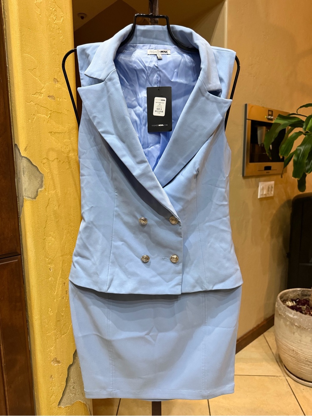 NWT Sleeveless Double-Breasted Light Blue Skirt Set Small - Picture 3 of 4
